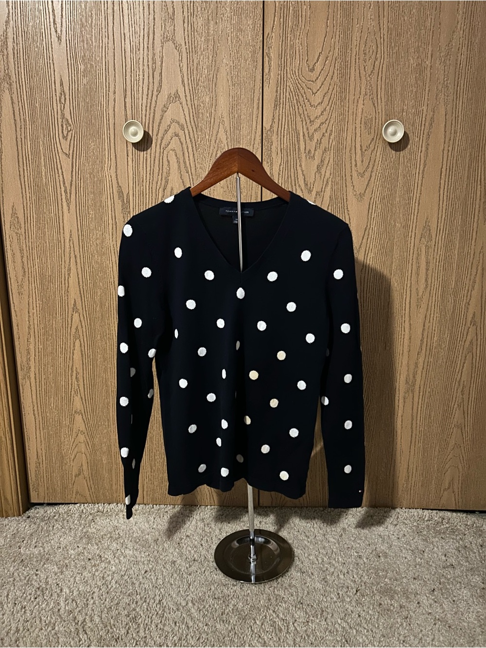 Tommy Hilfiger Navy Blue V-Neck Polka Dot Sweater